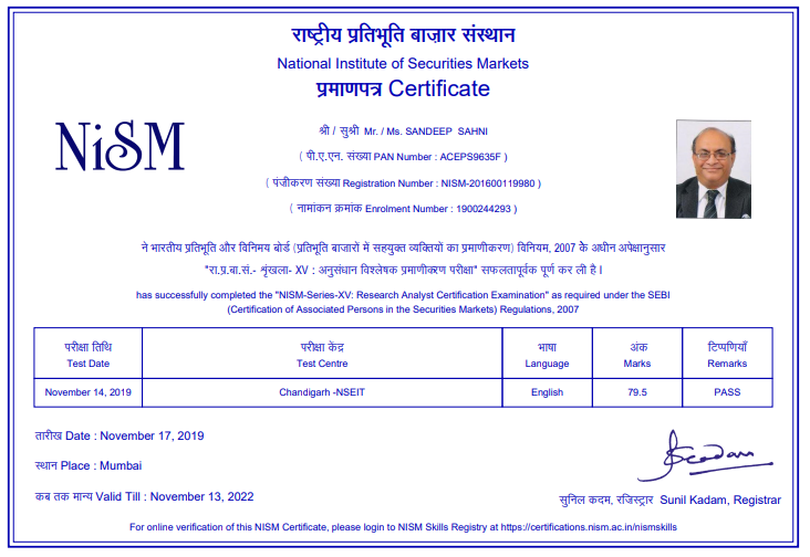 NISM-Sahayak-Associates-Financial-Planner - Sandeep Sahni